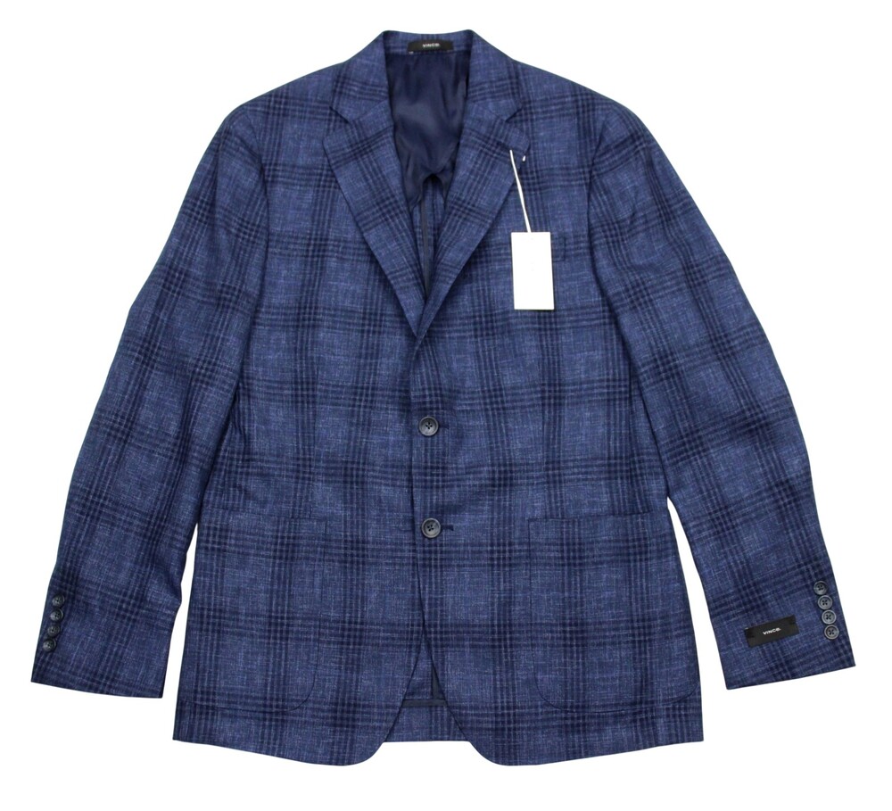 Vince Sport Coat 38 R Mens Navy Blue Plaid Unstructured Wool Slim Blazer